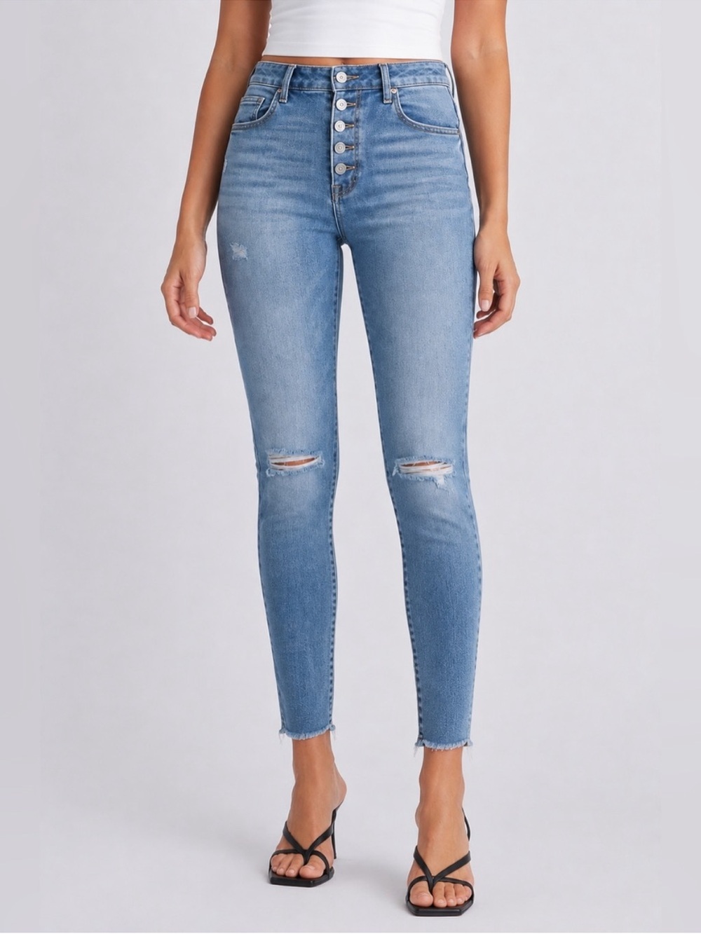 Lucky Brand Bridgette Light Wash High-Rise Crop Ripped Jeans Size 6/28